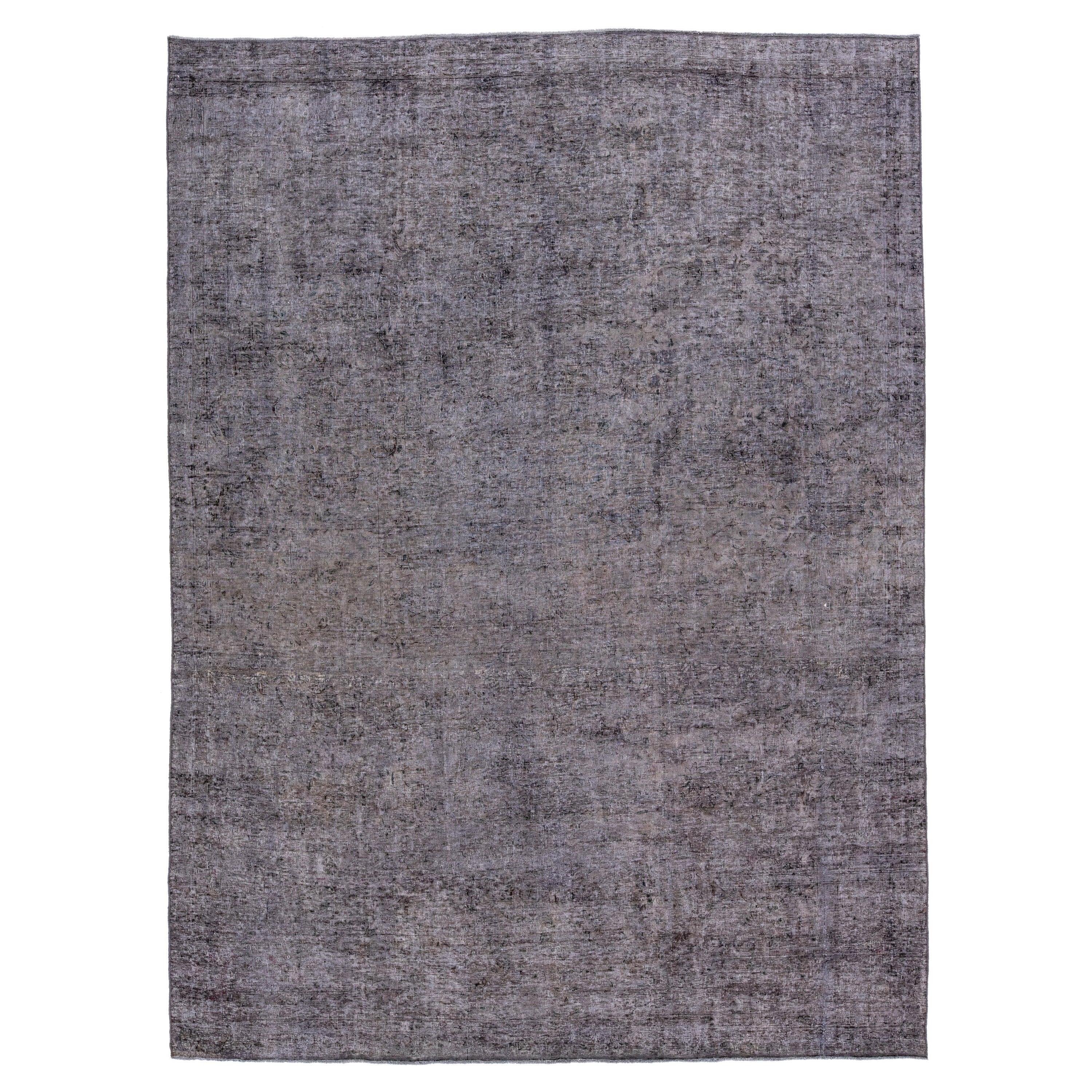Vintage Persian Overdyed Handmade All-Over Gray Wool Rug