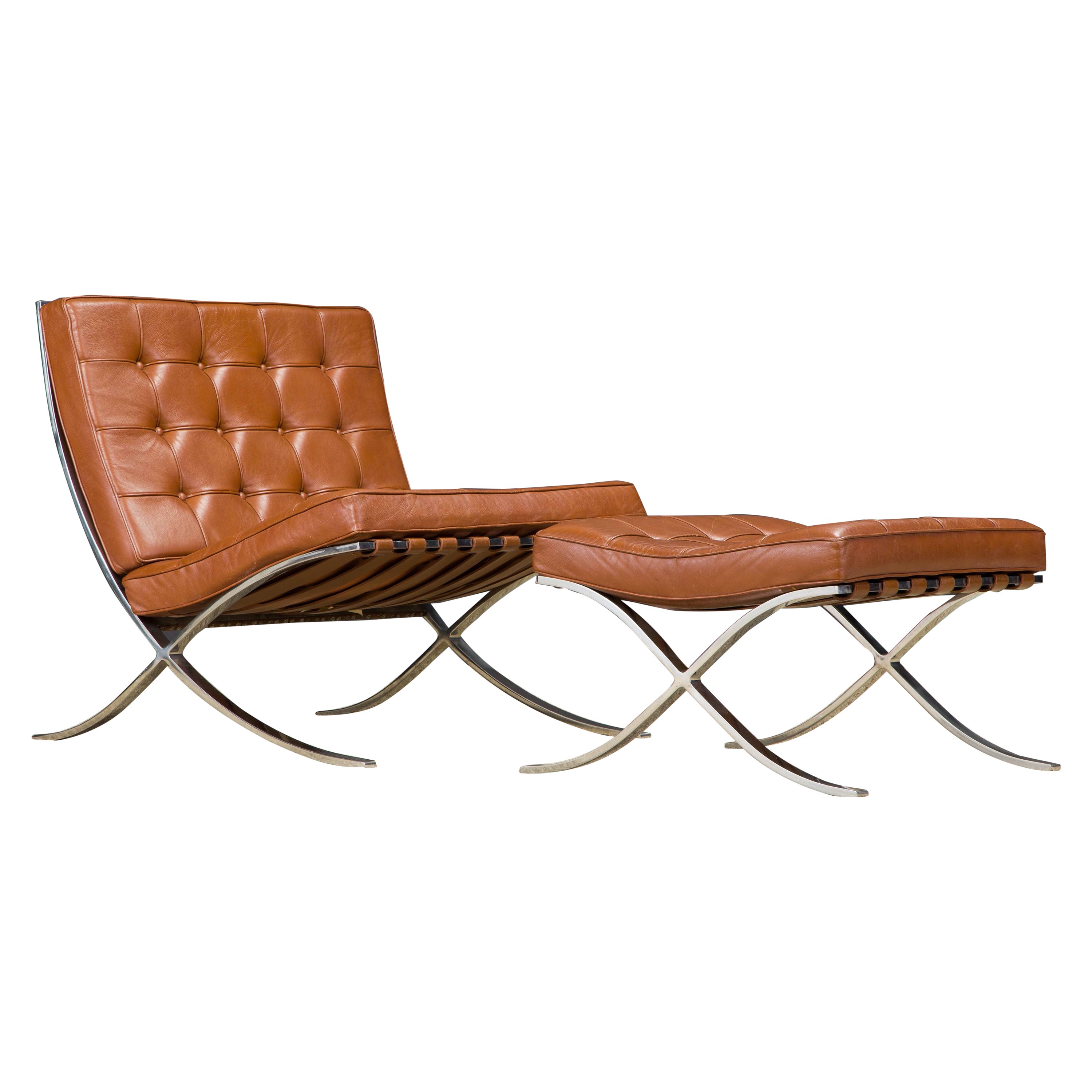 1st-Gen Knoll Barcelona Lounge Set by Mies Van Der Rohe, c. 1968, Double-Signed