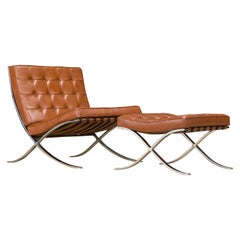 Vintage 1st-Gen Knoll Barcelona Lounge Set by Mies Van Der Rohe, c. 1968, Double-Signed