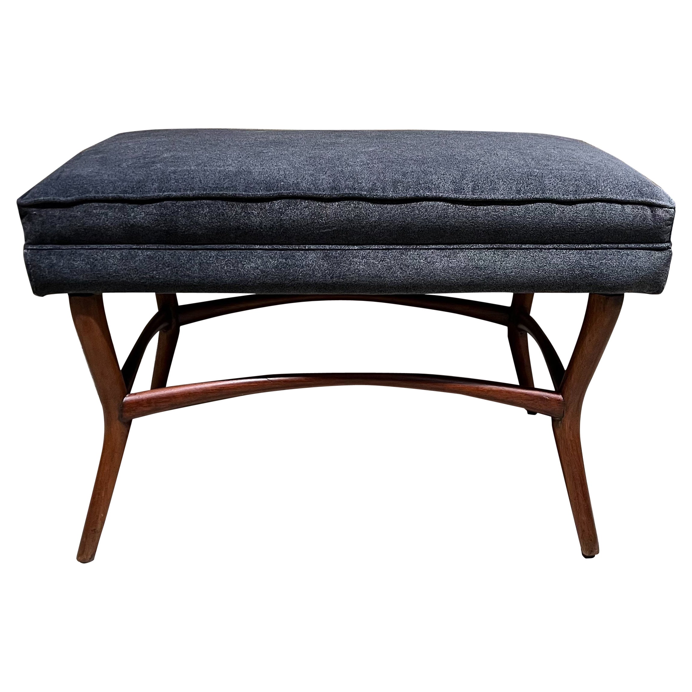 1950s Modernist Bench in Mahogany New Cushioned Gray Seat from Mexico For Sale