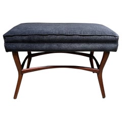 Vintage 1950s Modernist Bench in Mahogany New Cushioned Gray Seat from Mexico