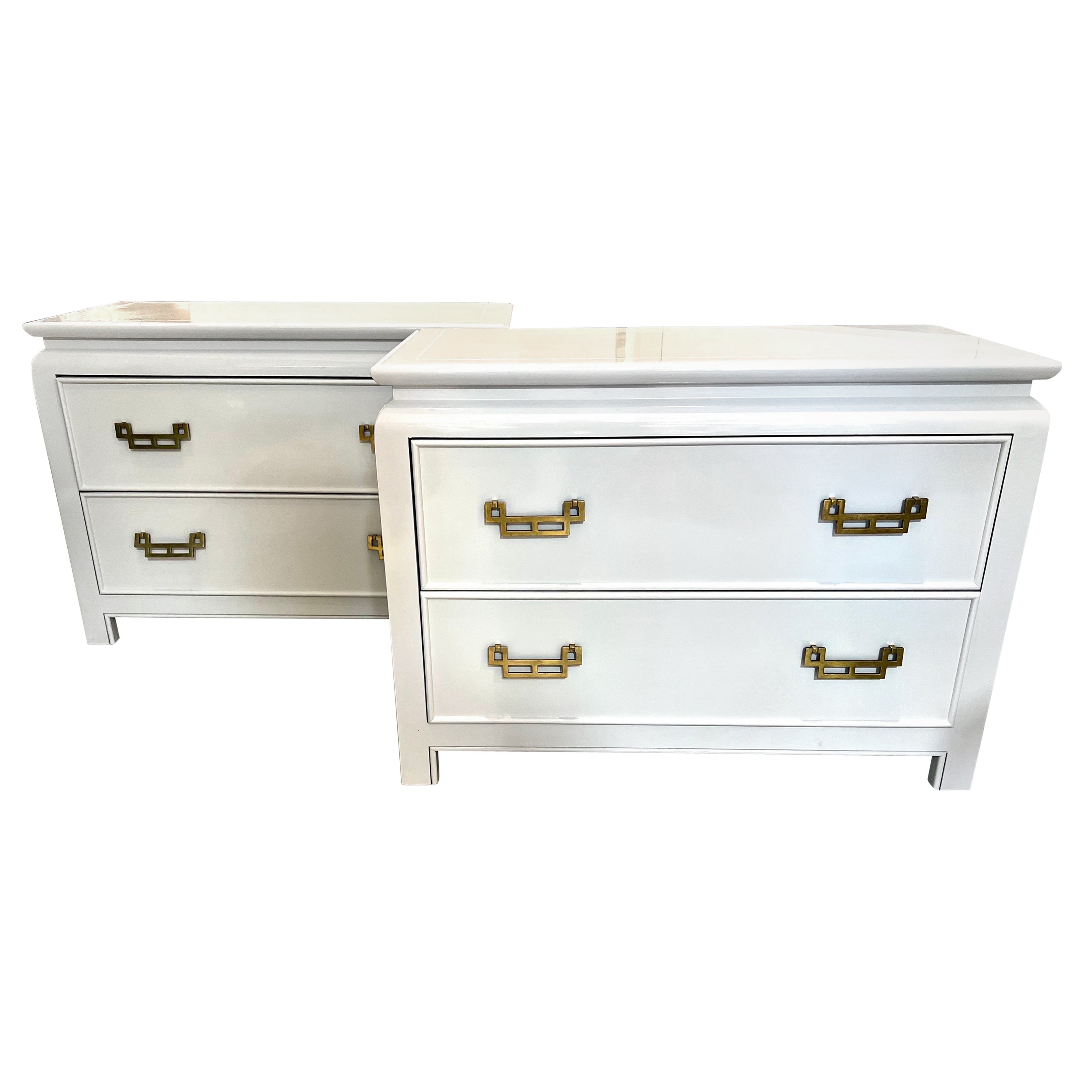 Pair of White Lacquered Matching Nightstands Chests by Century Furniture 