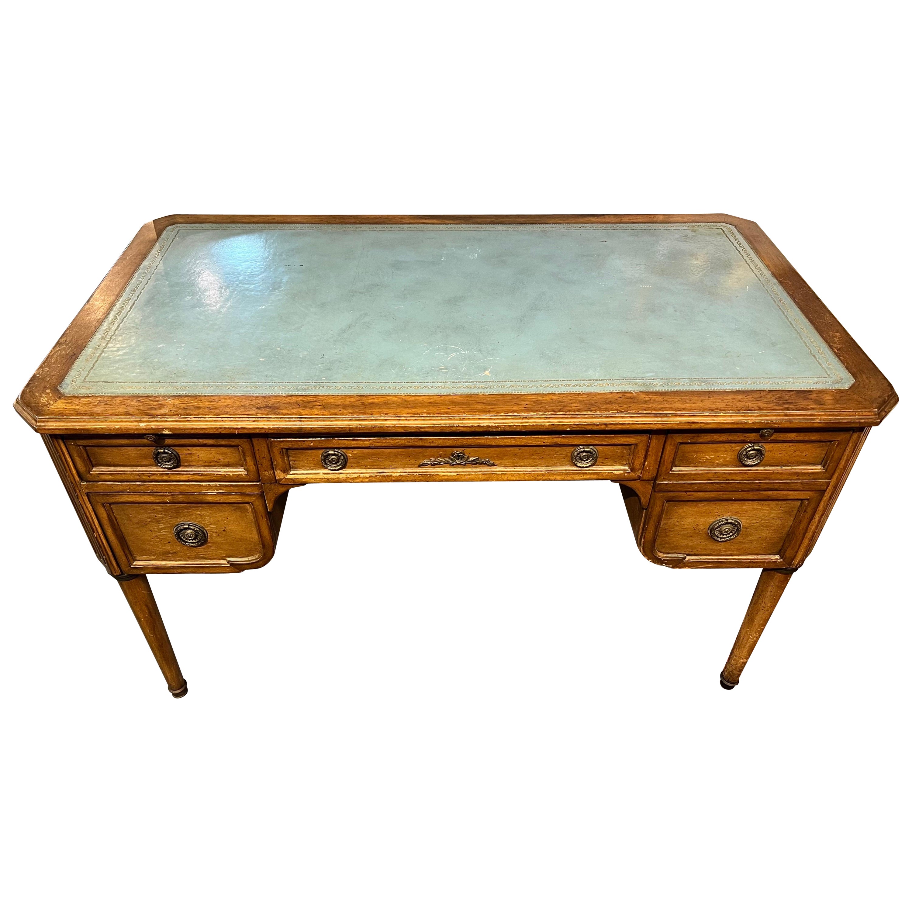 French Directoire Louis XVI Leather Top Writing Table Desk Bureau Plat