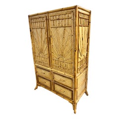 Vintage Bamboo and Rattan Wardrobe Dresser or Armoire Cabinet Credenza