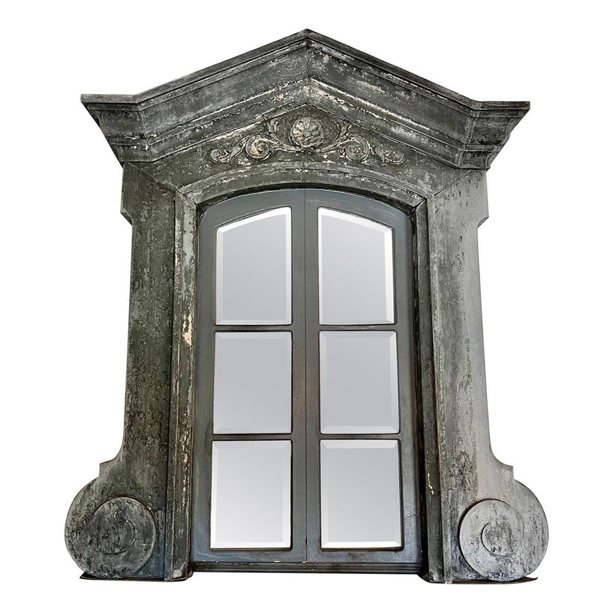 Miroir monumental de cheminée ou de sol en zinc gris