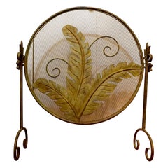 Vintage Verdigris Wrought Iron Leaf Motif Round Fireplace Screen