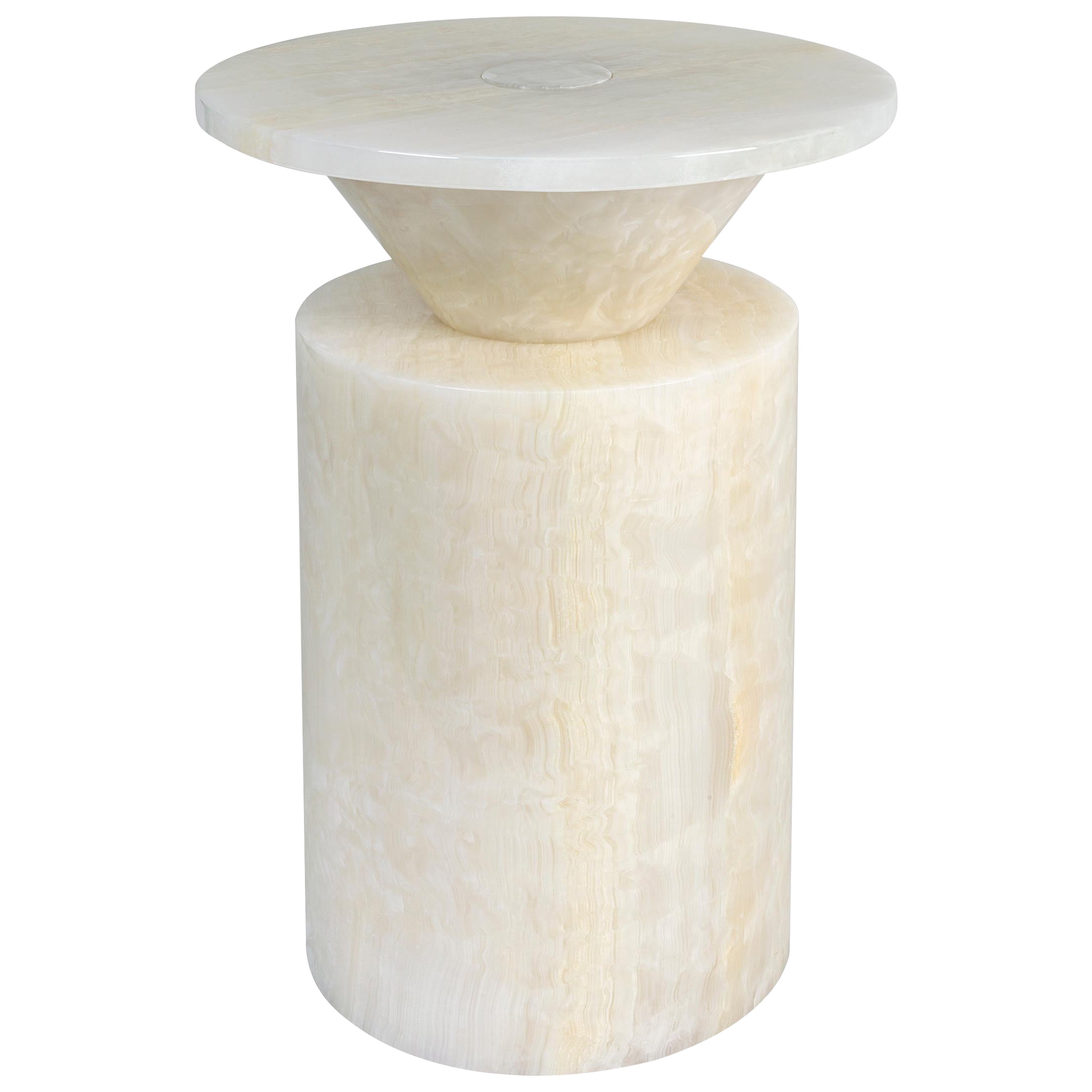 New Modern Side Table in White Onyx Marble, Creator  Karen Chekerdjian Stock
