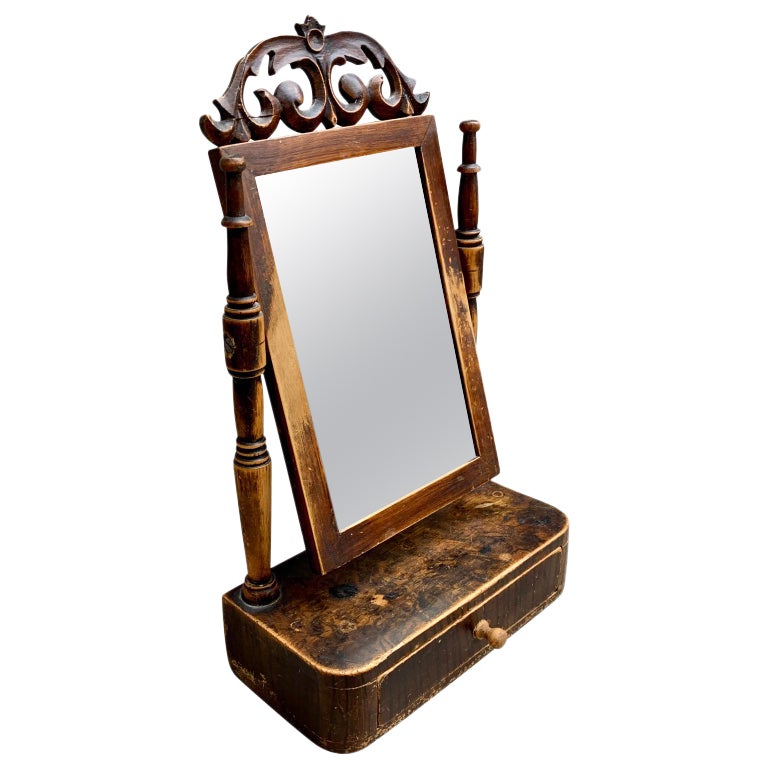 19th Century Swedish Painted Child Size Vanity Mirror For Sale