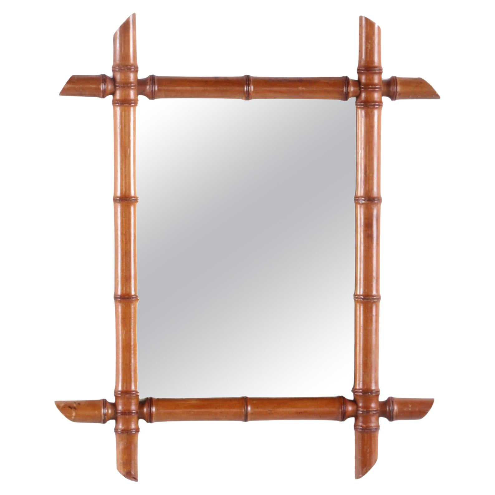 Vintage Beautiful French Bamboo Mirror For Sale