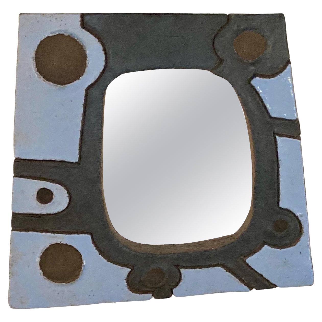 Ceramic mirror in "cubist" style by Nathalie Soufflet For Sale
