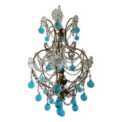 Antique French Blue Murano Drops Crystal Prisms Chandelier, circa 1920
