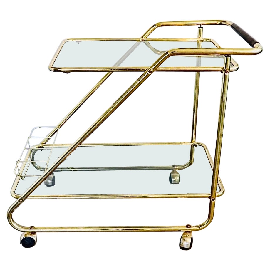 Cesare Lacca Style Brass Bar Cart Drinks Serving Trolley, Italy 1960’s