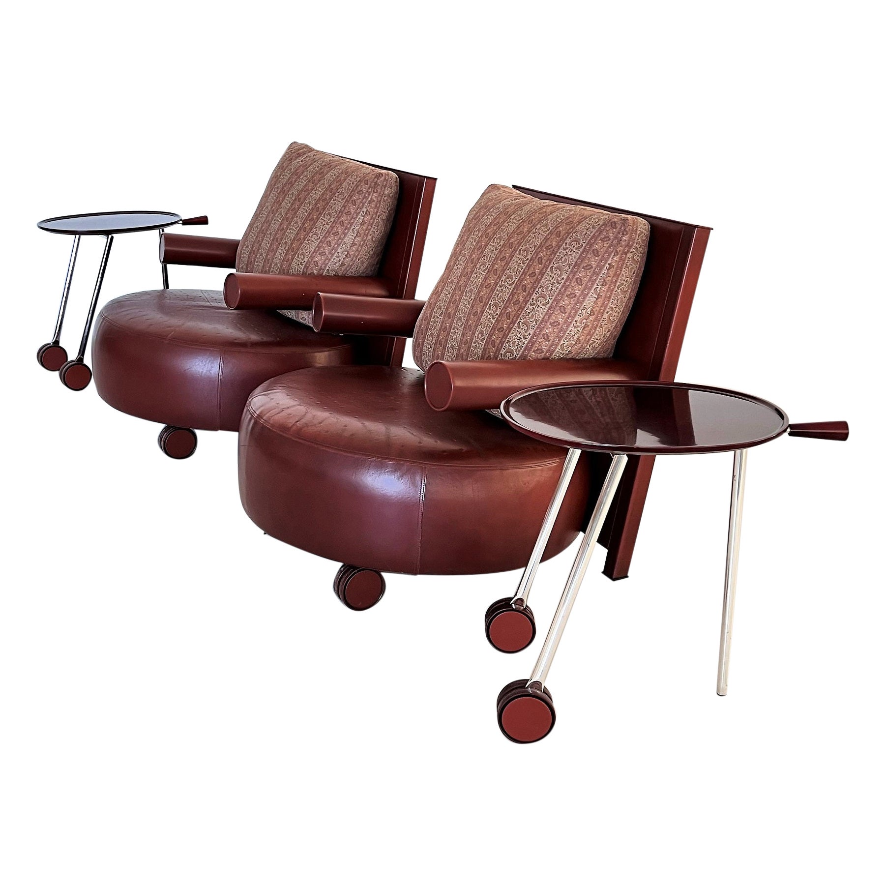 Set of 2 Lounge Chairs BAISITY with Rolling Side Tables by Antonio Citterio 1980