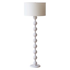 White Oak Modern Hugo Barbell Floor Lamp, Belgian Linen Shade