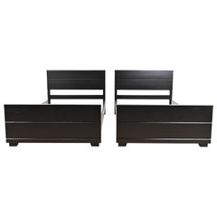 Raymond Loewy for Mengel Mid-Century Modern Black Lacquered Twin Beds, Pair
