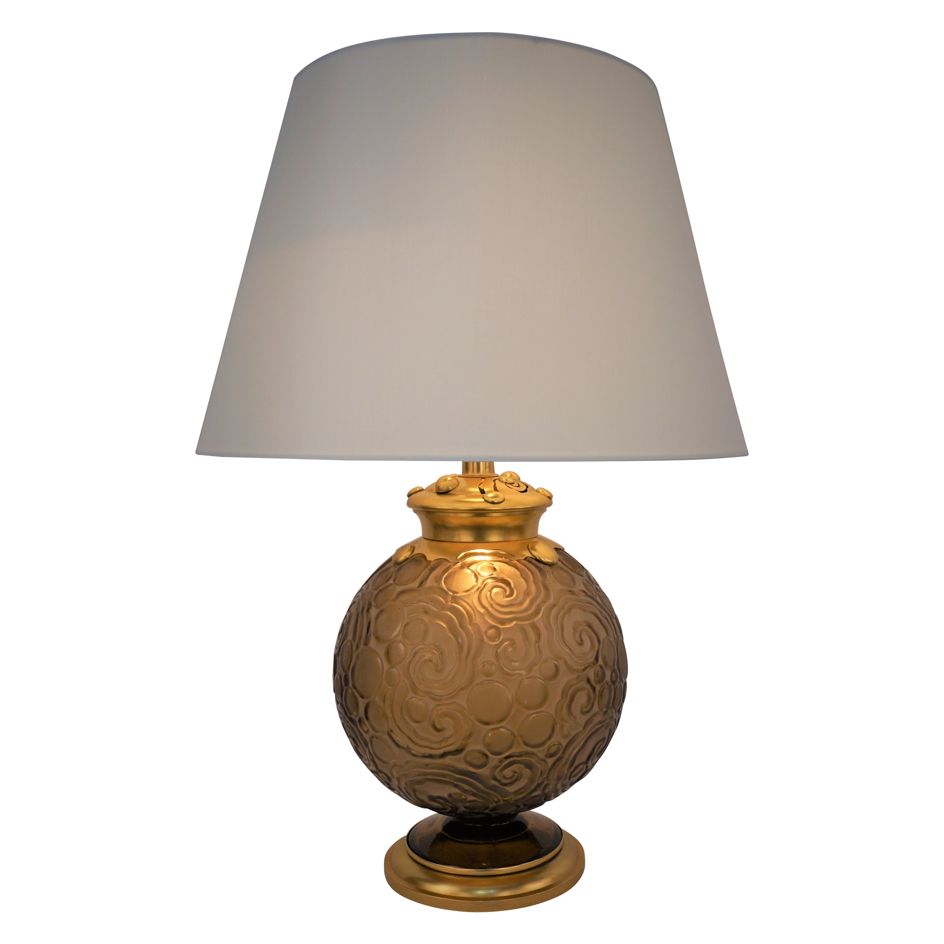Sabino Art Deco Glass and Dore Bronze Table Lamp For Sale