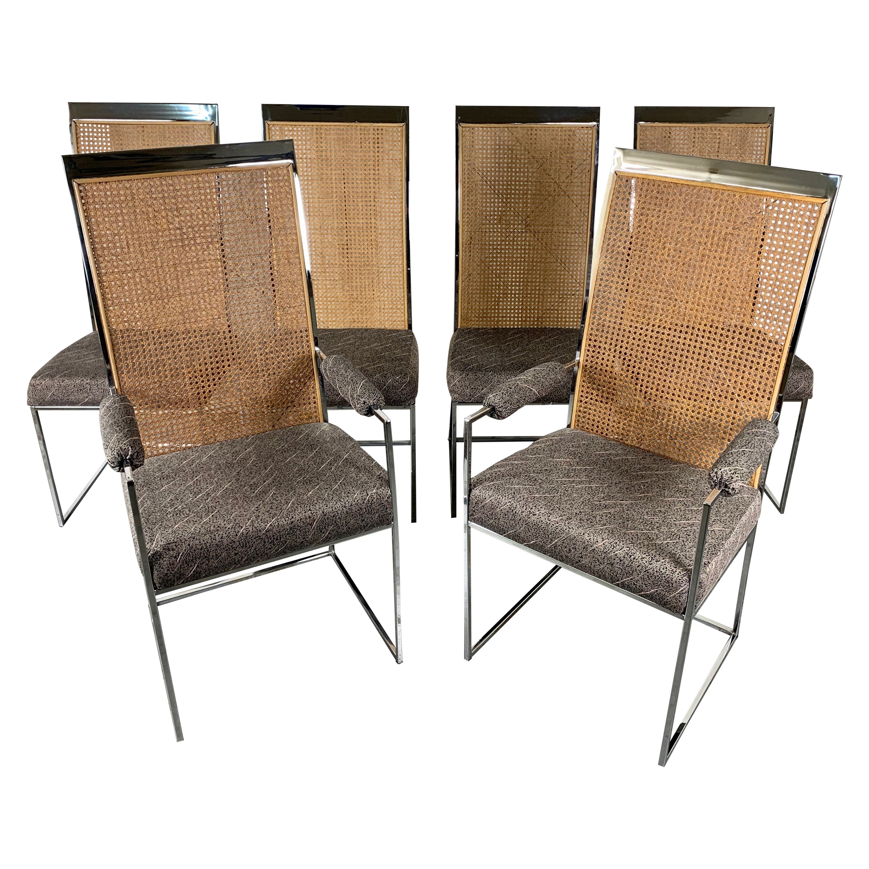 Milo Baughman High Back Cane Dining Chairs for Thayer Coggin