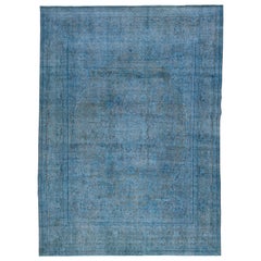 Vintage Persian Overdyed Handmade Medallion Blue Wool Rug