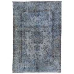 Vintage Persian Overdyed Handmade Medallion Blue Wool Rug