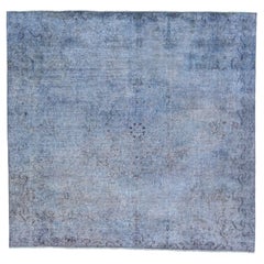 Persischer überzogener quadratischer handgefertigter Medaillon-Teppich aus blauer Wolle, handgefertigt