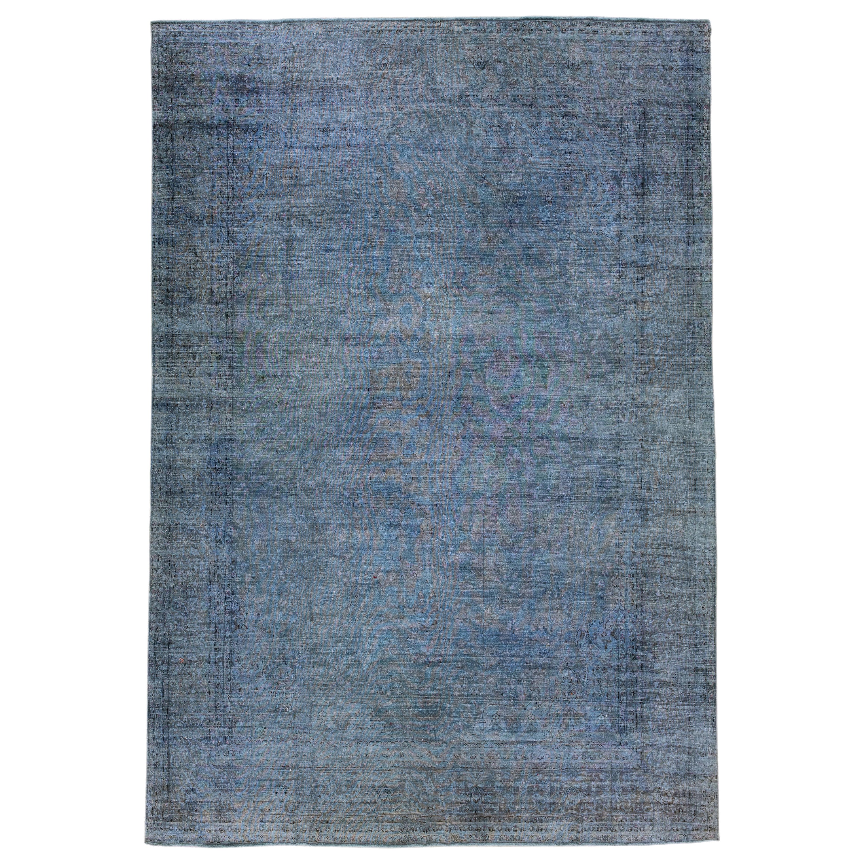 Tapis persan vintage en laine bleue teintée à la main, fait à la main