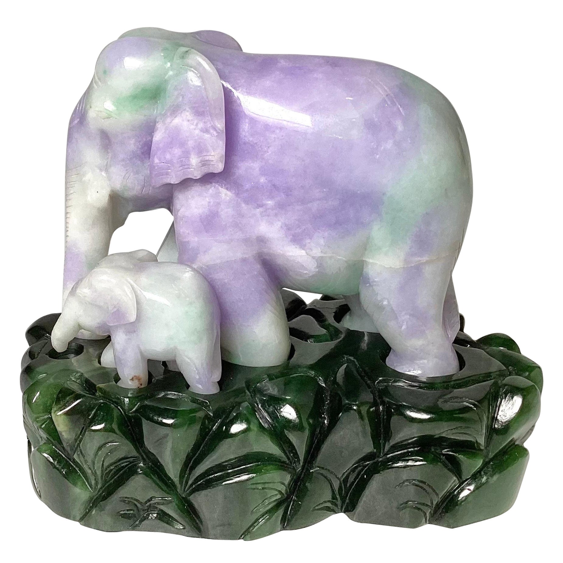 Vintage Apple Green and Lavender Jadeite Elephant on Stand For Sale