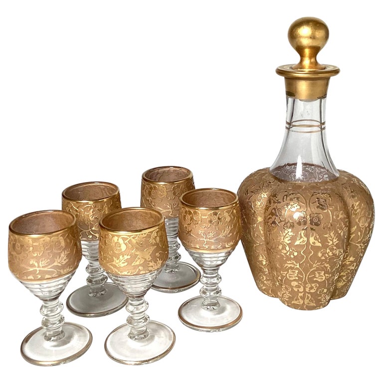 Ornate Monogram Bevel Decanter and Rocks Glasses (Set of 5),  Letter T: Mixed Drinkware Sets