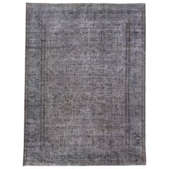 Vintage Persian Overdyed Handmade Geometric Gray Wool Rug