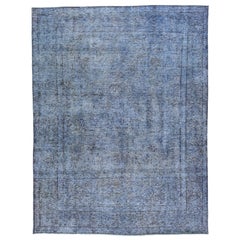 Vintage Persian Overdyed Handmade All-Over Blue Wool Rug
