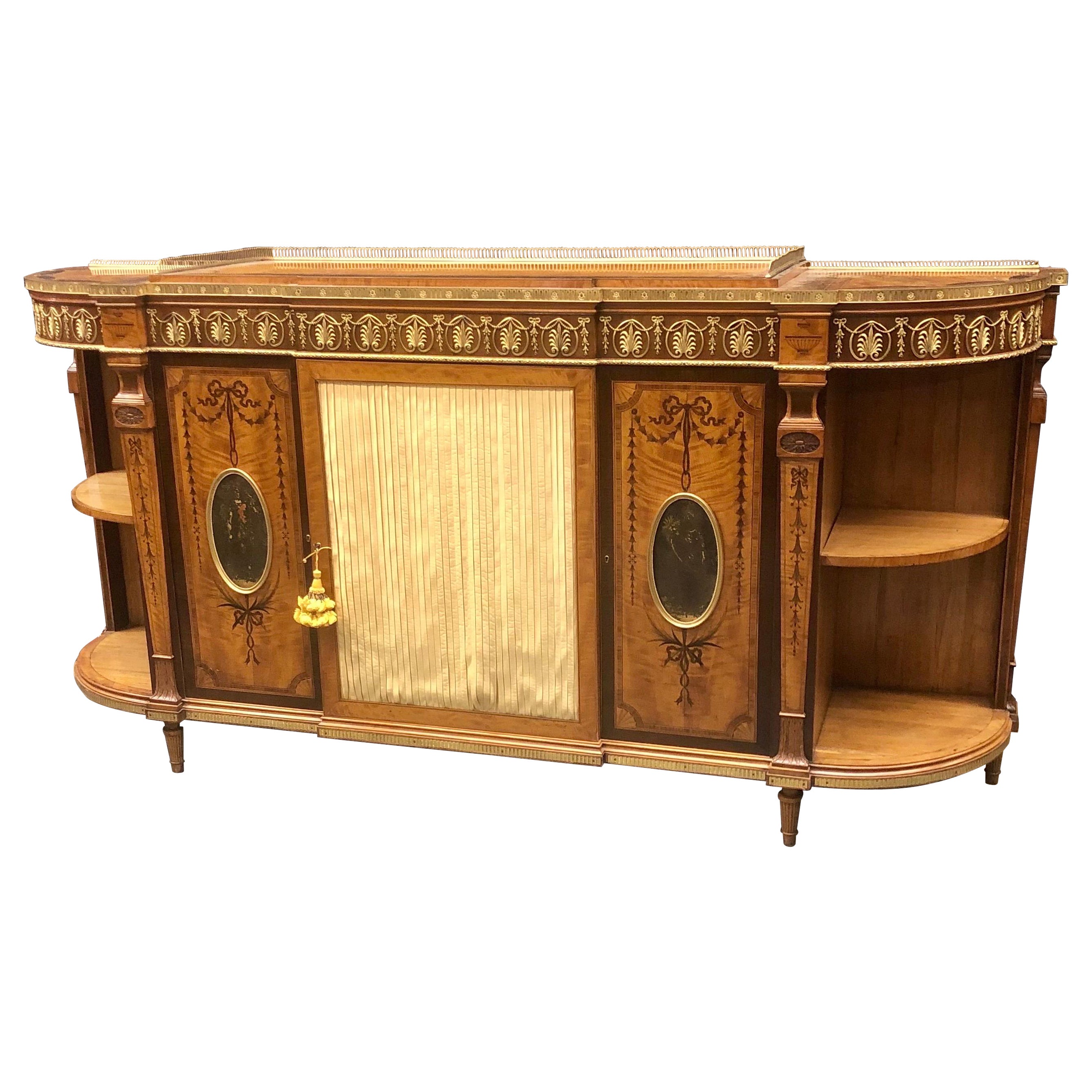 Adam Style Satinwood Credenza Stamped Wright and Mansfield, 19th Century For Sale