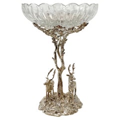Antique English Sheffield Silver Plated Cut Crystal Epergne with Deer circa 1900