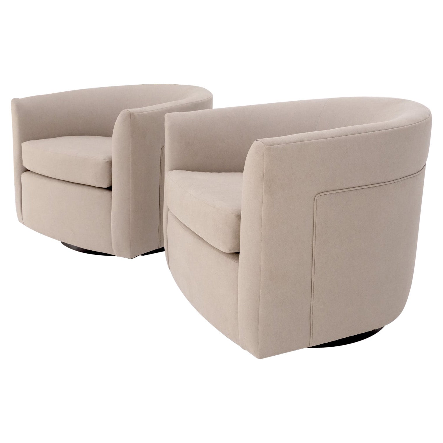 Pair of New Alcantera Upholstery Barrel Back Tub Baughman Lounge Chairs SHARP! For Sale