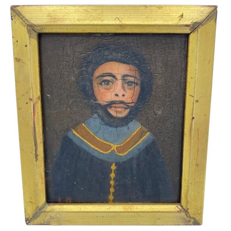 Small Late 18th Century Oil Painting of Greek Orthodox Priest on Board in Frame For Sale