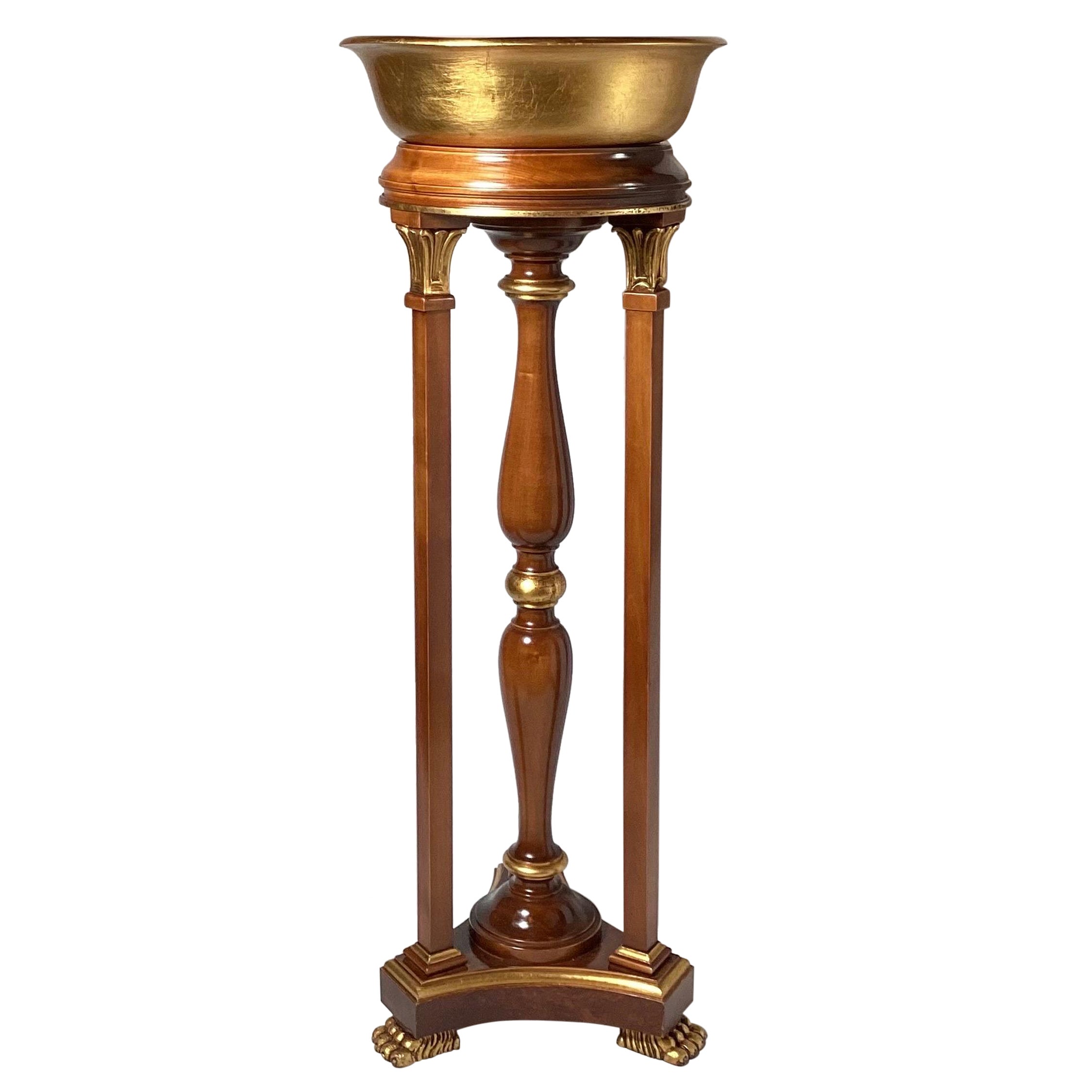 Vintage Mahogany Plant Stand with Gold Accents For Sale