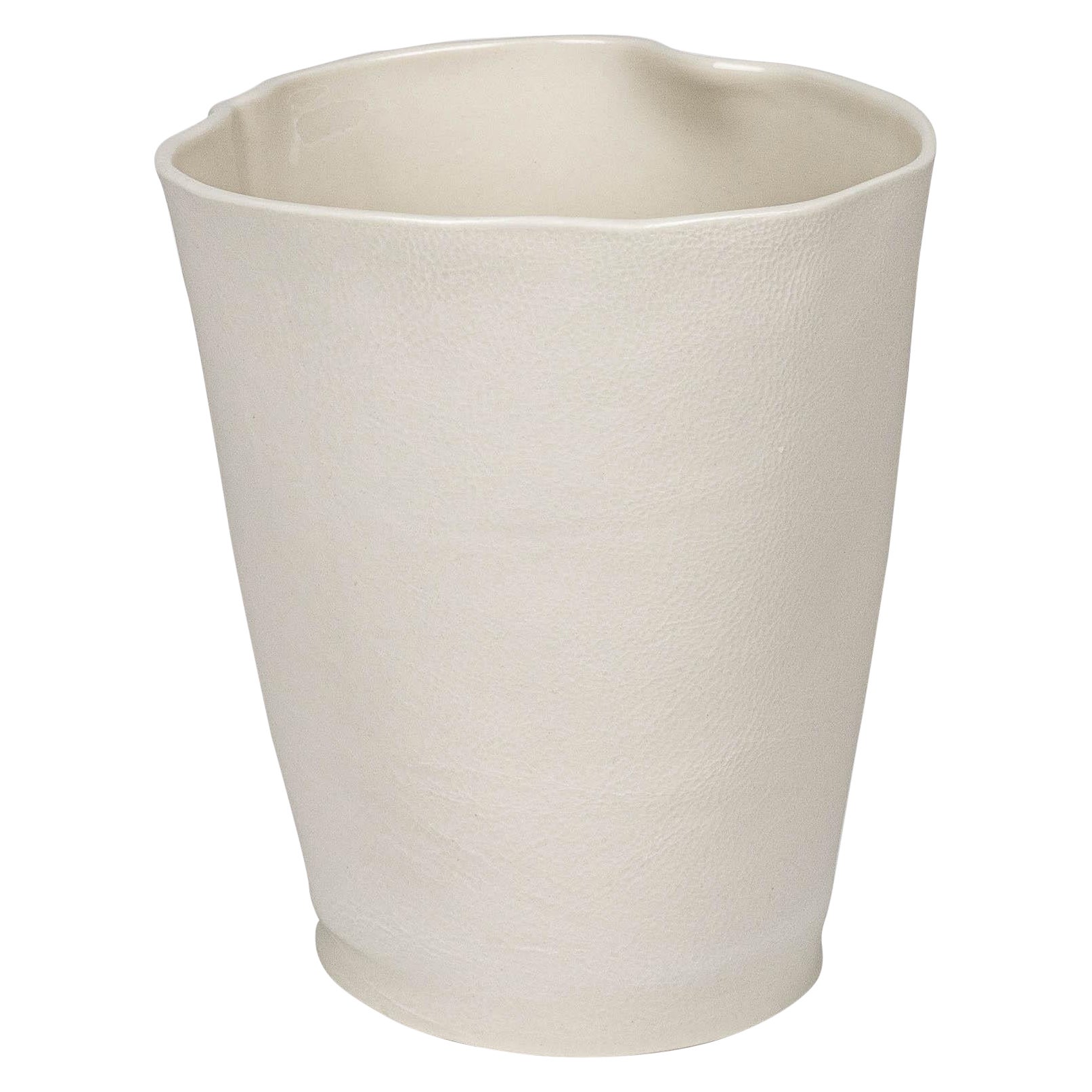 In Stock, White Ceramic 8inch Kawa Vessel, Organic Leather-Cast Porcelain Vase