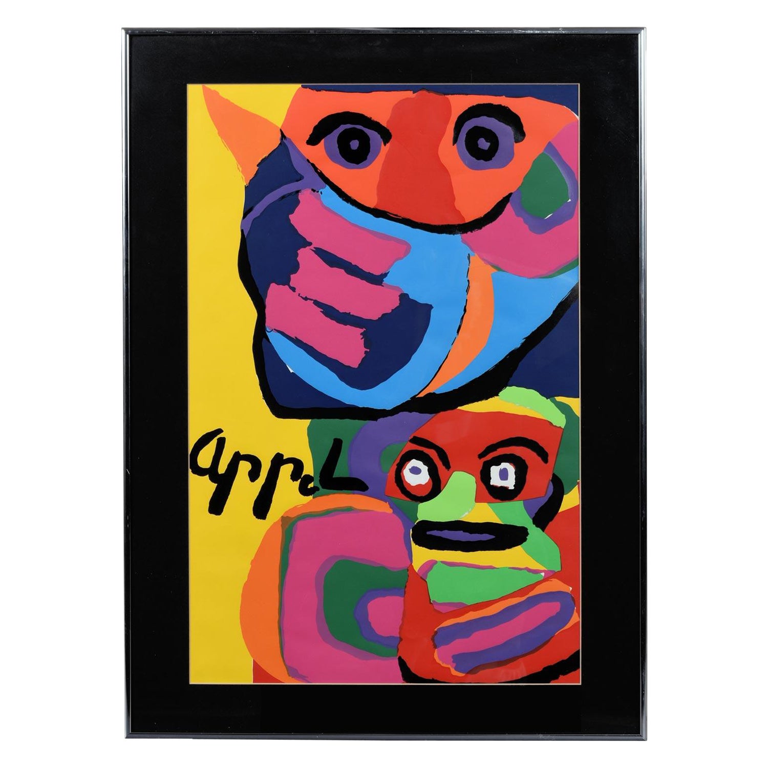 1960s Karel Appel Colorful Rhino and Monkey Framed Lithograph