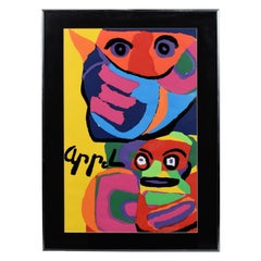 1960s Karel Appel Colorful Rhino and Monkey Framed Lithograph