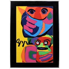 1960s Karel Appel Colorful Rhino and Monkey Framed Lithograph
