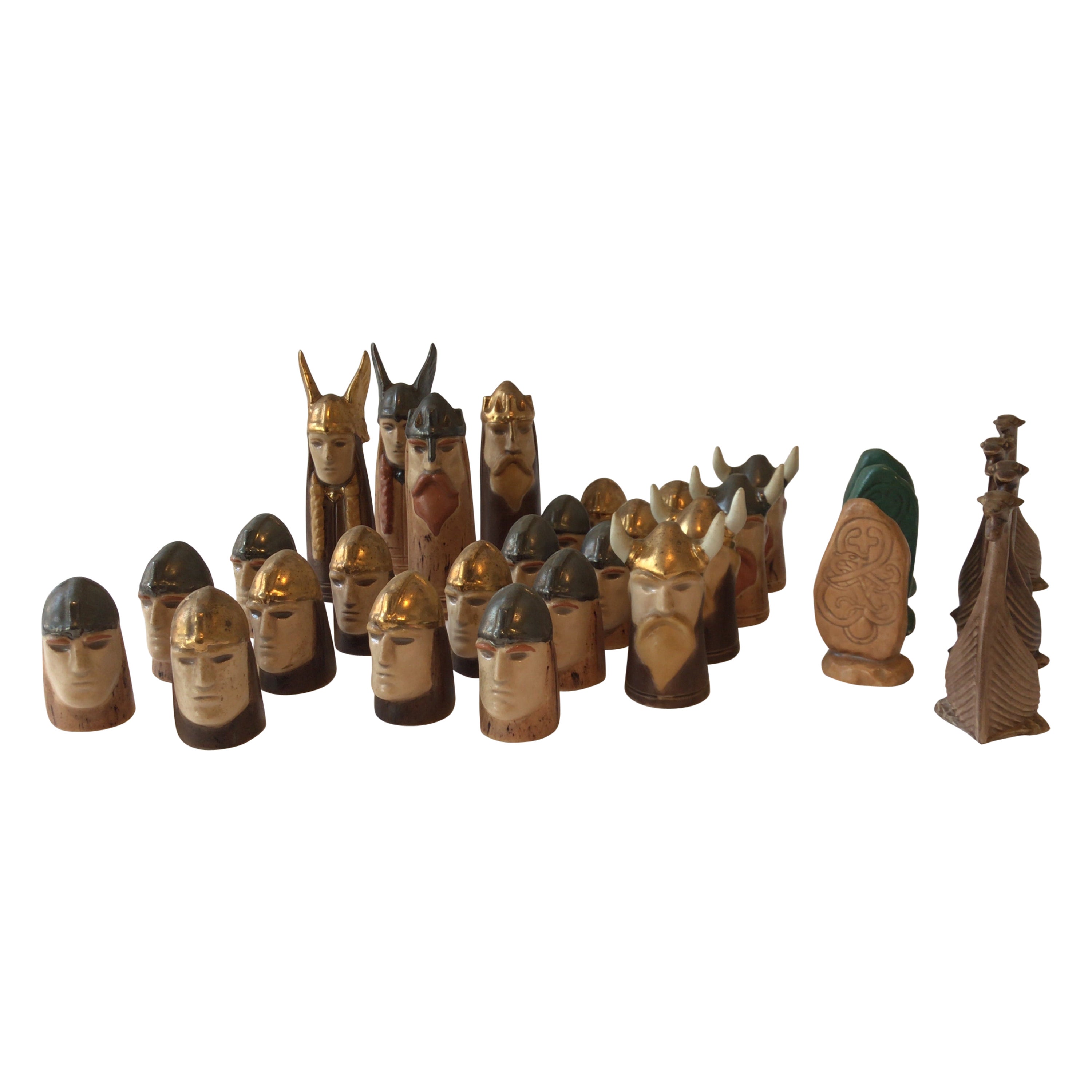 1950er Keramik-Wikinger-Schachfiguren 'Ein Stück fehlt'
