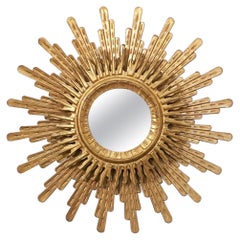 Large Spanish Gilt Two-Layer Sunburst or Starburst Mirror (Diameter 31 1/2)