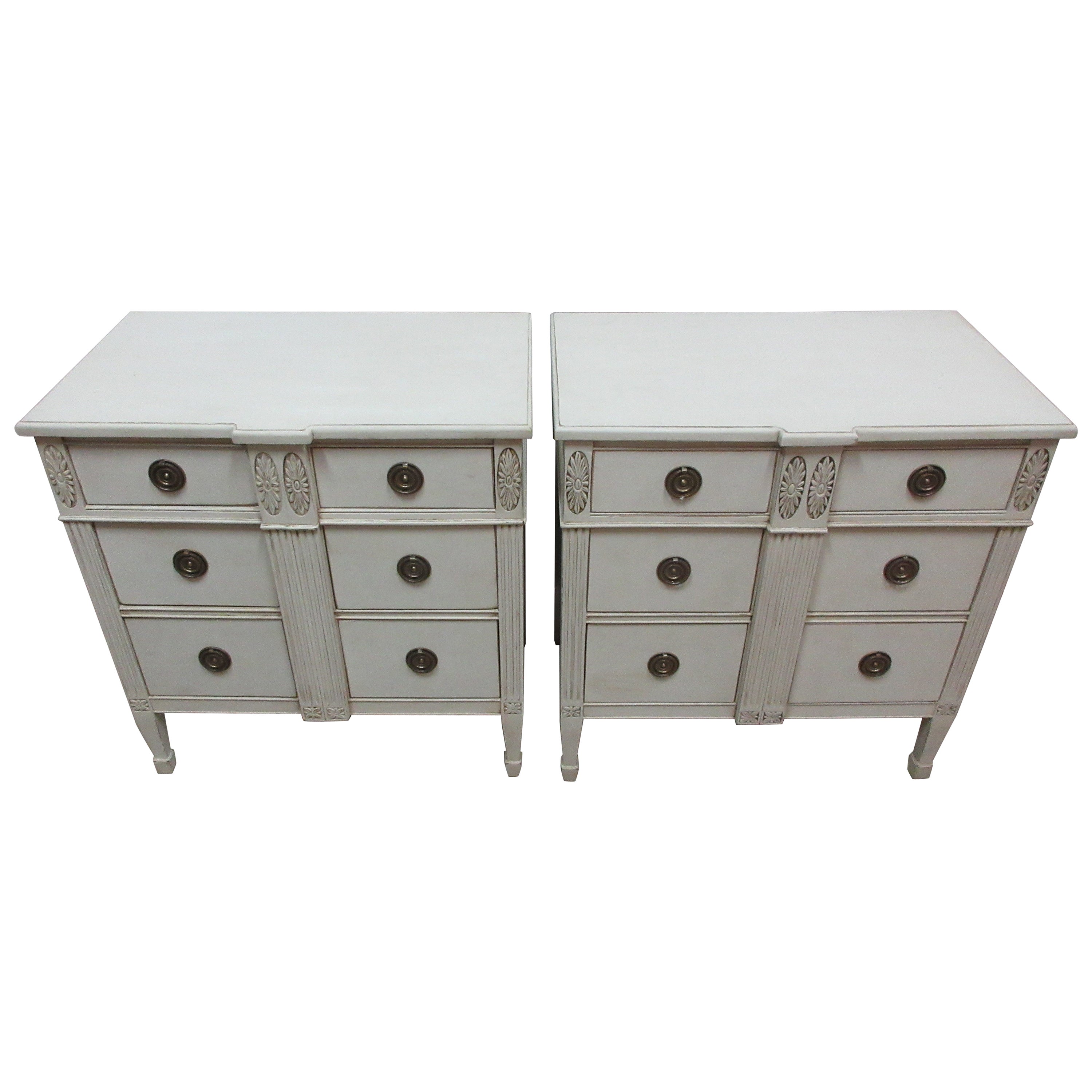 Gustavian Style Pair 6 Drawer Chests