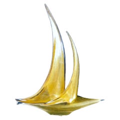 Sailing Boat Gold Glass Murano by Seguso, Italy 1960