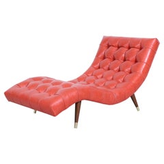Midcentury Leather "Wave" Chaise Lounge Chair in Style of Adrian Pearsall