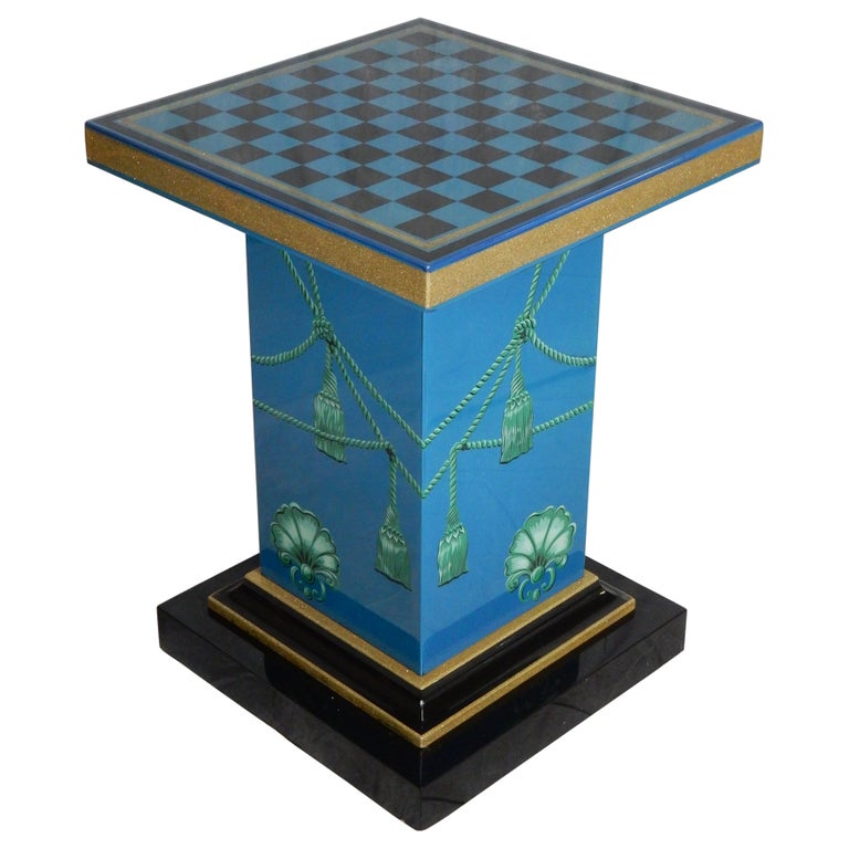 Italian Lacquered Lithographic Foyer Pedestal Table after Piero Fornasetti For Sale
