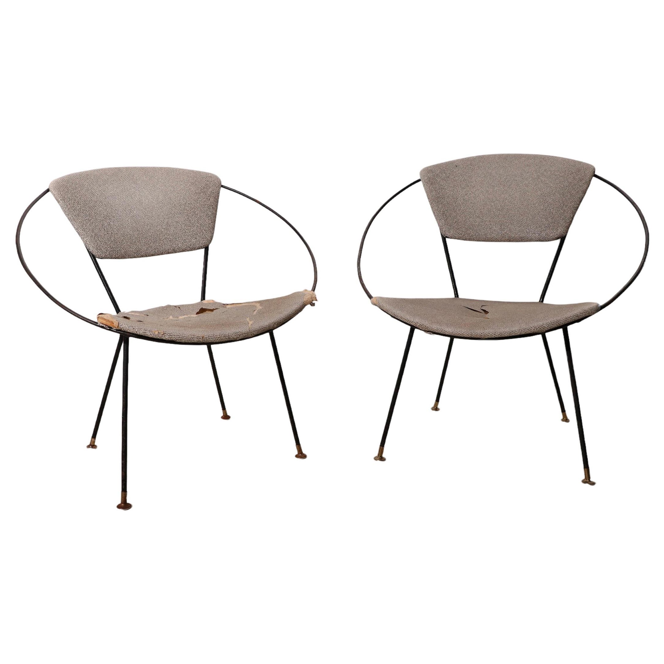 Pr. Wrought Iron Mid Century Hoop Chairs by John Cicchelli for Riley Wolff 1950s