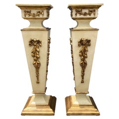 Pair of Italian Pedestals, Columns, Stand, Gold, Beige, 1950s