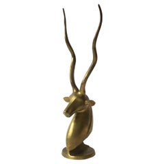 Brass Gazelle Antelope Sculpture Decorative Object, Tall