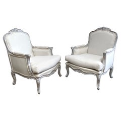 Vintage Painted and Upholstered Bergere Chairs