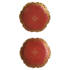 Antique French Porcelain Gold Pink & Terracotta Hue Plates, Set 2