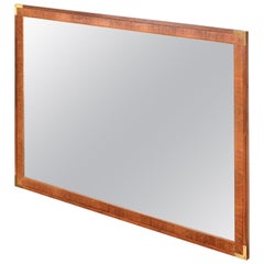 John Stuart Mid-Century Modern Campaign Walnut and Brass Wall Mirror